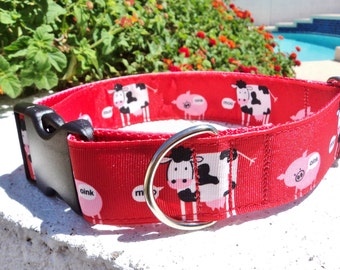 Dog Collar Quick Release Dog Collar Cows & Pigs dog collar, 1.5" width, Cows, sizes M - XL, no martingales