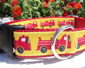 Dog collar Quick Release dog collar Fire truck 1”, fully adjustable, custom made, sizes S - L+