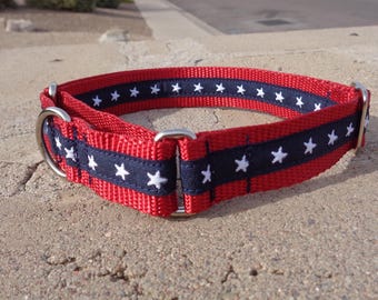 Dog Collar American Stars  Quick Release Buckle or Martingale 3/4” or 1” sizes S - XXL