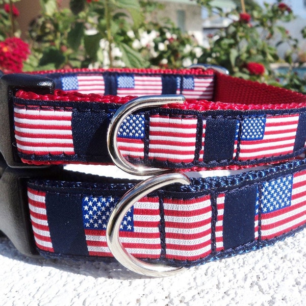 Dog Collar American Flag Quick Release Dog Collar or Martingale Dog Collar, 3/4” or 1”, S - XL sizes