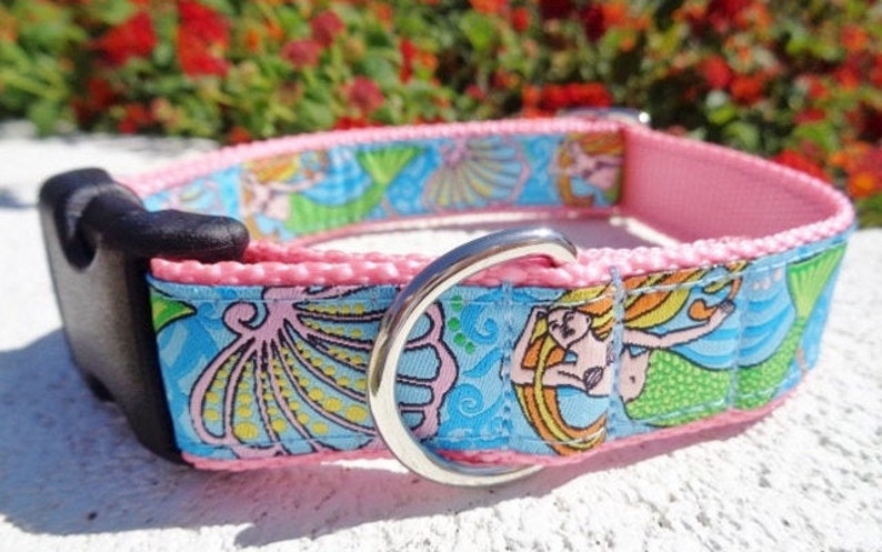 Wide Dog Collar Quick Release Dog Collar or Martingale Dog collar Mermaid, 1.5, adjustable, custom made, sizes, S XL image 2