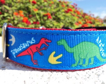 Dog Collar Quick Release dog collar or Martingale dog collar, 1”, Jurassic Dinosaur dog collar, sizes S - XL