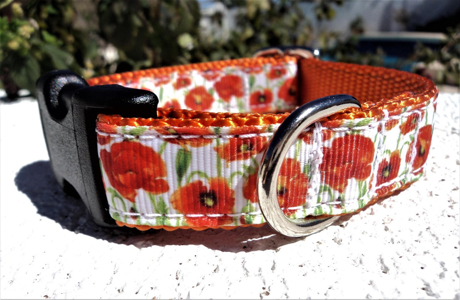 Red Poppy Dog collar 3/4 or 1 Side Release or Etsy