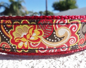 Dog Collar Quick Release dog collar or Martingale dog collar Paisley Ruby, 1" width, sizes S - XXL