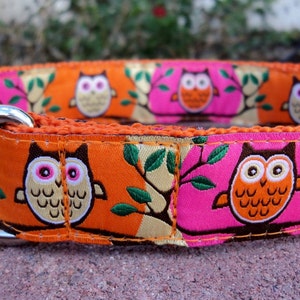 Dog Collar Quick Release dog collar Pink Owls, 1, fully adjustable, custom collar, sizes S XL image 5