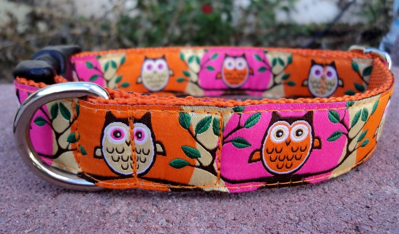 Dog Collar Quick Release dog collar Pink Owls, 1, fully adjustable, custom collar, sizes S XL image 5