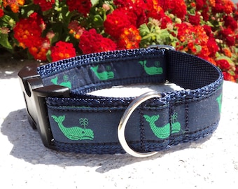 Dog Collar Quick Release Dog Collar or Martingale dog collar, 1”, adjustable, Ocean Whales, sizes S - XL