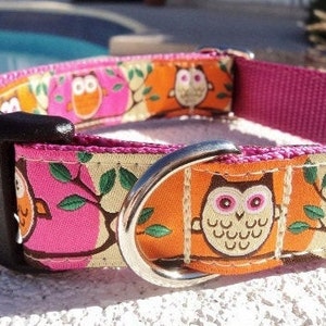 Dog Collar Quick Release dog collar Pink Owls, 1, fully adjustable, custom collar, sizes S XL image 2