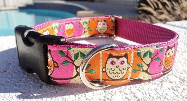 Dog Collar Quick Release dog collar Pink Owls, 1, fully adjustable, custom collar, sizes S XL image 2