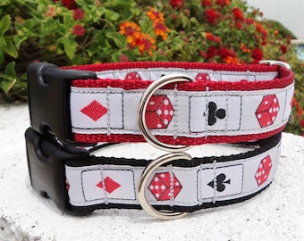 Dog Collar Quick Release Dog Collar or Martingale dog collar Playing Cards 1” width, fully adjustable, limited ribbon S - L