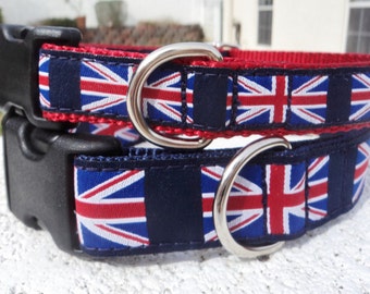 Dog Collar Quick Release dog collar or Martingale Dog Collar Union Jack Flag dog collar, 3/4” or 1” width, adjustable, sizes S - L