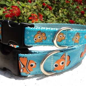 Clown Fish Dog Collar Quick Release dog collar or Martingale dog collar, 3/4” or 1” widths, adjustable, Sizes S - L+