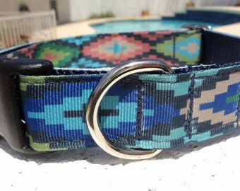 Tribal Dog Collar Quick Release Dog Collar or Martingale Dog Collar Tribal Bright, 1” wide, adjustable, sizes S - XL