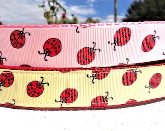 Dog Collar Quick Release Dog Collar Ladybug Pink or Yellow, 1” width, s-xl, no Martingales