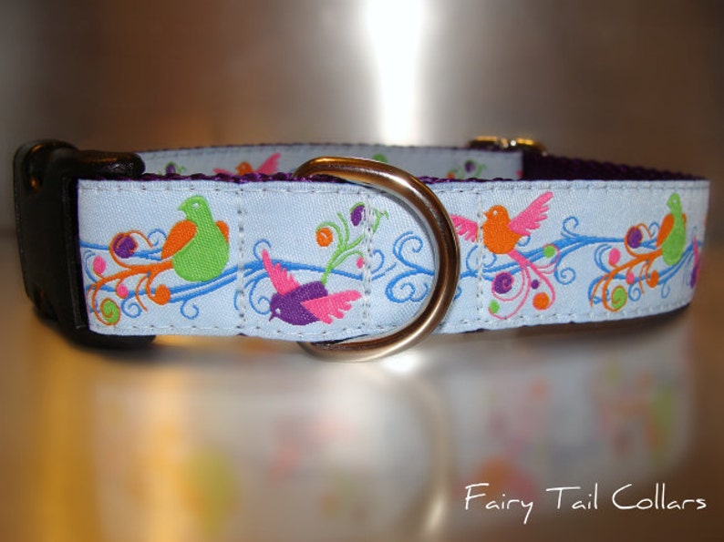 Dog Collar Quick Release Dog Collar or Martingale Dog Collar 1 width Fantasy Birds, sizes S XL image 1