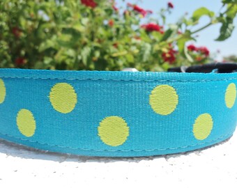 Dog Collar Quick Release Dog Collar or Martingale Dog Collar Lime Polka Dot, 1” width, adjustable, Sizes S - XL