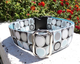 Wide Dog Collar Quick Release Dog Collar or Martingale dog collar, 1.5” width, Circle in Squares, sizes S - XL