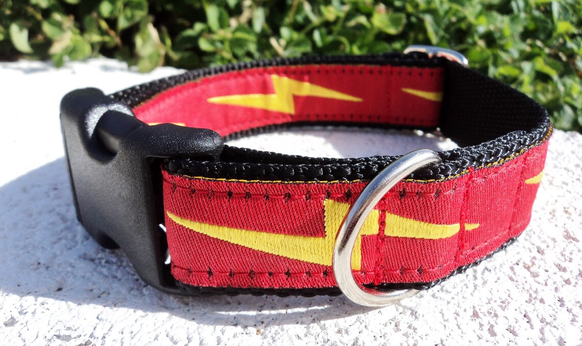 Lightning Bolt dog collar 1 Flat Side Release or Etsy