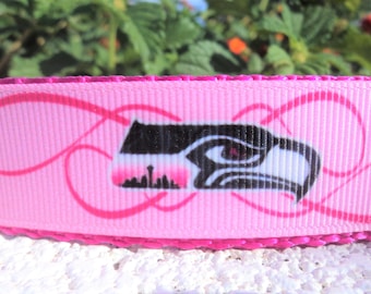 Pink Seattle Seahawks, Dog Collar, 1" width ,Side Release, buckle or ,Martingale collar, style