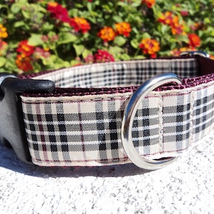 Dog Collar Tan Plaid Quick Release buckle or Martingale collar 3/4” or 1” wide, sizes S - XL. limited ribbon.