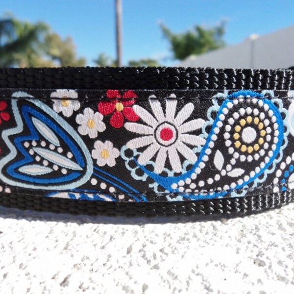 Wide Dog Collar, 1.5”, Quick Release, Americana Paisley, handmade, fairy tail collars, no 1” width, no Martingale