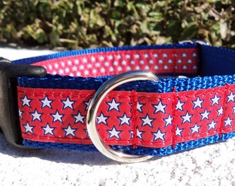 Dog collar Quick Release Dog Collar or Martingale Dog Collar American Stars Red, 1", adjustable, S - XL