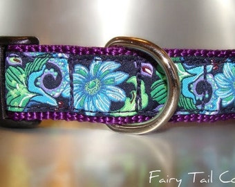 Dog Collar Quick Release Dog Collar or Martingale dog collar Blue Passion, 1” or 1.5” width collars, sizes S -XXL, ltd. 1" width