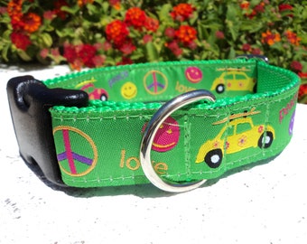 Dog Collar Quick Release Dog Collar V.W. Peace Love Dog Collar, 1” width, sizes S - L+, limited ribbon.