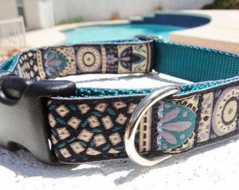 Dog Collar Quick Release Dog Collar or Martingale Dog Collar Teal Beauty, 1” width, sizes S-XL