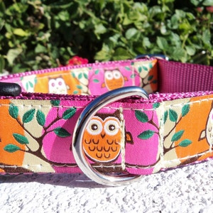 Dog Collar Quick Release dog collar Pink Owls, 1, fully adjustable, custom collar, sizes S XL image 1