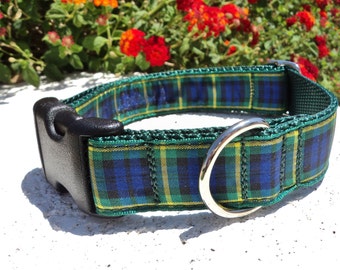 Gordon Tartan Dog Collar Quick Release Dog Collar or Martingale dog collar, 1” width, Scottish dog collar, sizes S - XL