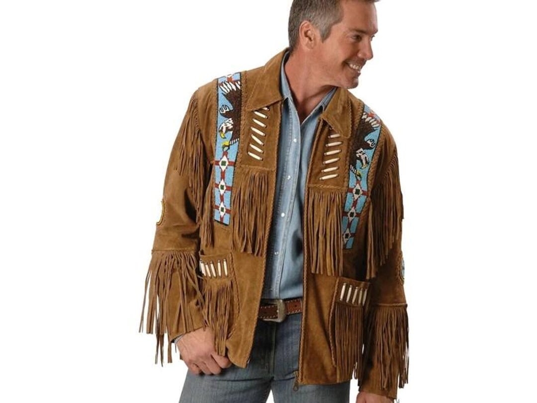 Handmade Men’s Western Suede Fringe Leather Jacket – Native American ...