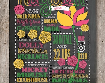 Floral First Birthday / Chalkboard Poster / Girls Birthday