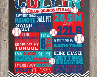 First Birthday Poster / Chalkboard Poster / Chevron Baseball Poster / Boys Birthday