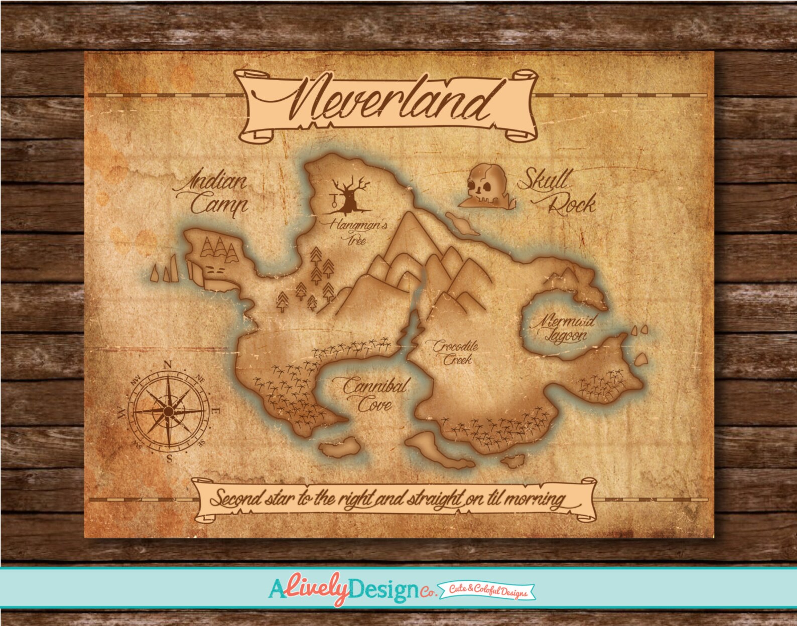 Neverland Map / Nursery Decor / Child's Room Decor / Etsy