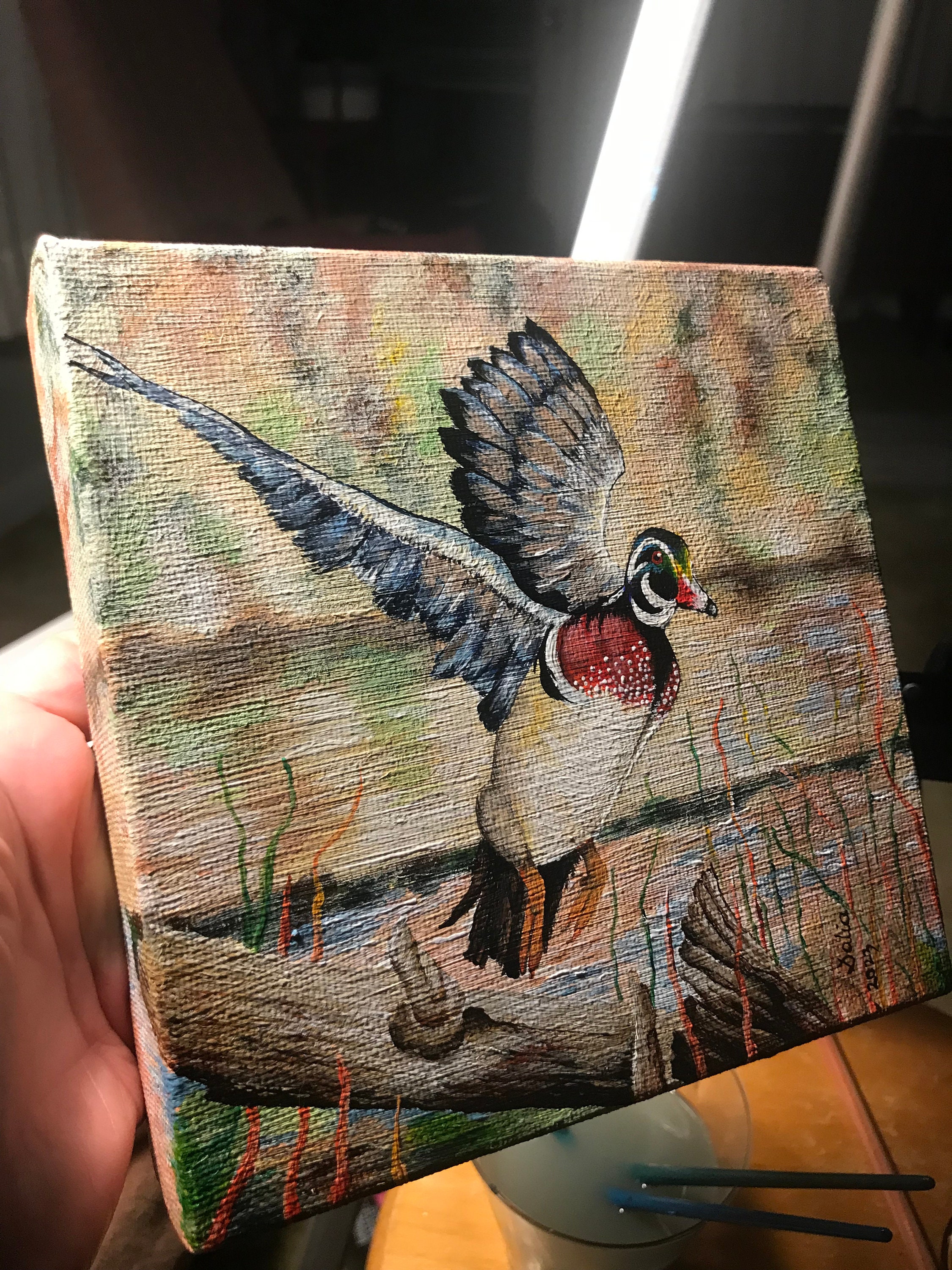 Wood Duck, Original Painting, 6x6 Acrylic on Canvas, Small Detailed ...