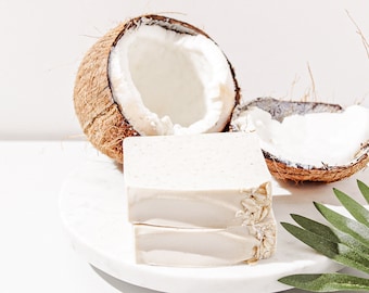 Tropical Coconut Soap Bar: Handmade Shea Butter & Ground Oats, Vacation, Beach Scent, Summer Soap