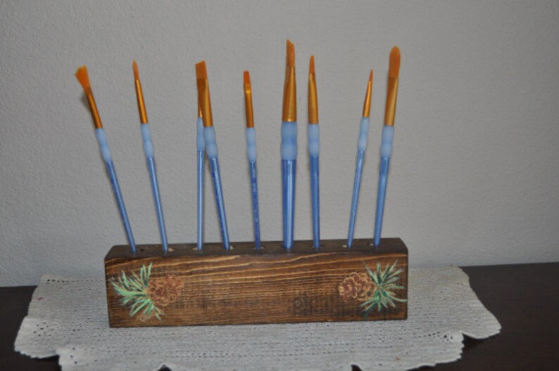 Wood Carved Pine Cone Pencil Make Up Paint Brush Holder Etsy