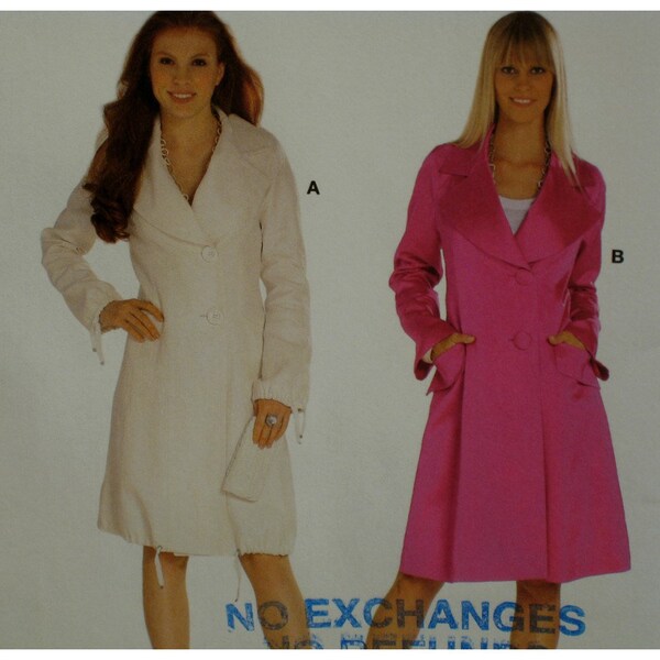 Wide Lapel Coat Pattern, Semi-Fitted, Welt Pockets, Raglan Sleeves, Drawstring Bottom, Lined, Burda 7639 UNCUT Size 6 8 10 12 14 16 18 20