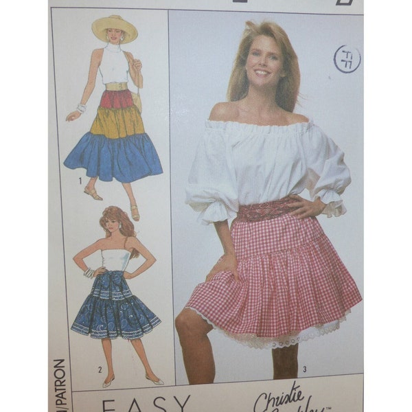 Layered Ruffle Skirt Pattern, 2 or 3 Ruffles, Elastic Waist, Lace Trim, Christie brinkley, Simplicity 9168 UNCUT Size XS S M L XL