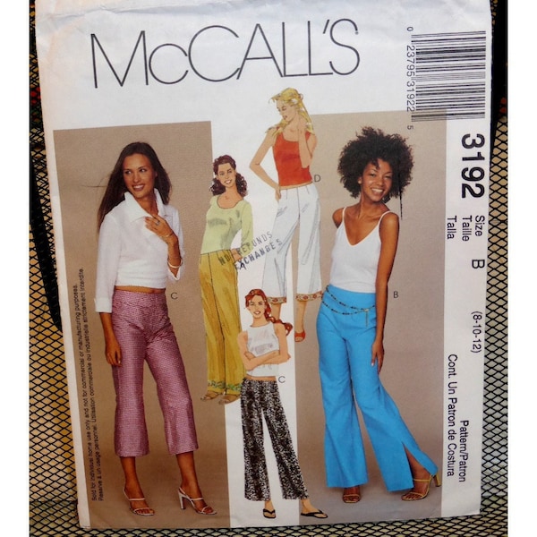 Ankle Pants Pattern, Capris, Full Length Pants, Contour Waist, Side Leg Slits,  Back Zipper, McCalls 3192 UNCUT Size 8 10 12