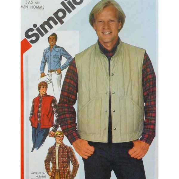 Mens Fishing and Hunting Vest and Shirt Pattern, Front Pockets, Collar, Lumberjack Shirt, Long Sleeves, Yoke, Simplicity 5350 Size 42 and 44