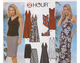 Halter Dress and Top Pattern, Fit and Flare, Draped/ V- Neck Dress/ Top, Skirt, Simplicity 5956 UNCUT Size 4 6 8 10