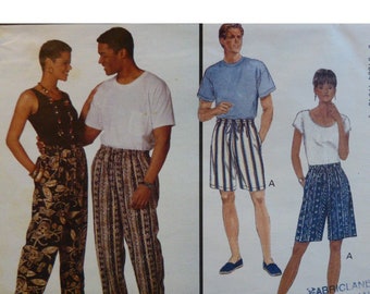 Unisex Pants and Shorts Pattern, Straight Legs, Elastic Waist, Drawstring, Side Pockets, Butterick 3515 UNCUT Size L XL  Waist 36- 44"