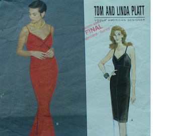 Fitted Cocktail Dress Pattern, Thin Straps, Bra Bodice, Fishtail Trumpet, Tom & Linda Platt, Vogue 1367 Size 8 10 12