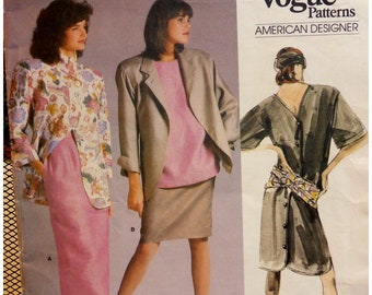 Straight Dress and Tunic Pattern, Back Buttons, V-  neck, Shaped Hem, Elbow Sleeves, Loose Fitting, Straight Skirt, Vogue 1694 Size 12