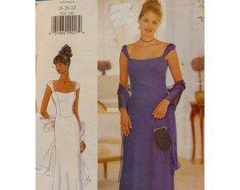 Fitted Bodice Evening Dress, Low Shoulder Straps, Princess Seams, Shaped Waist, Maxi, Flared Bias Skirt,Butterick 5934 UNCUT Size 18 20 22