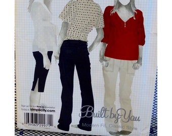 Denim Low Waist Pants Pattern, Patch Pockets, Back Pockets, Flaps, Capris, Straight Legs, Front Fly, Simplicity 4110 UNCUT Size 4 6 8 10 12