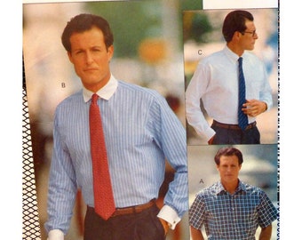 Mens Casual or Dress Shirt Pattern, Back Yoke, Back Pleat, Button Band, Long/ Short Sleeves, Shaped Hem, Vogue 7954 UNCUT Size 16.5 17 17.5