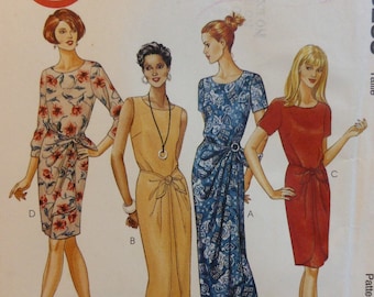 Wrap Dress Pattern, Sarong, Scoop Neck, Sleeveless/ Elbow/ Short Sleeves, 2 Lengths, Semi Fitted, McCalls 8223 UNCUT Size 8 10 12